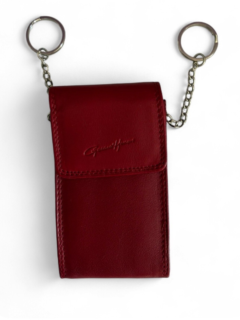 Gérard Henon Red Leather 2-Key Rings and Card Holder